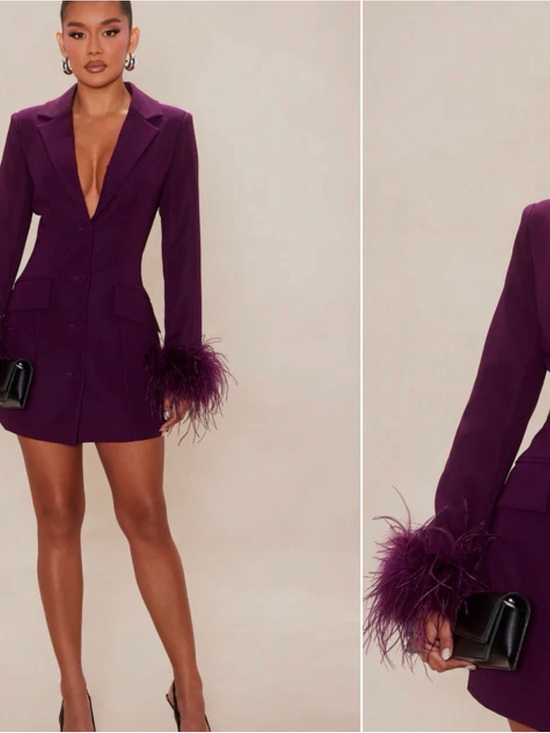 Fashion Nova Dresses & Skirts - Fashion Nova Deep Plum Feather-Cuff Blazer Mini Dress